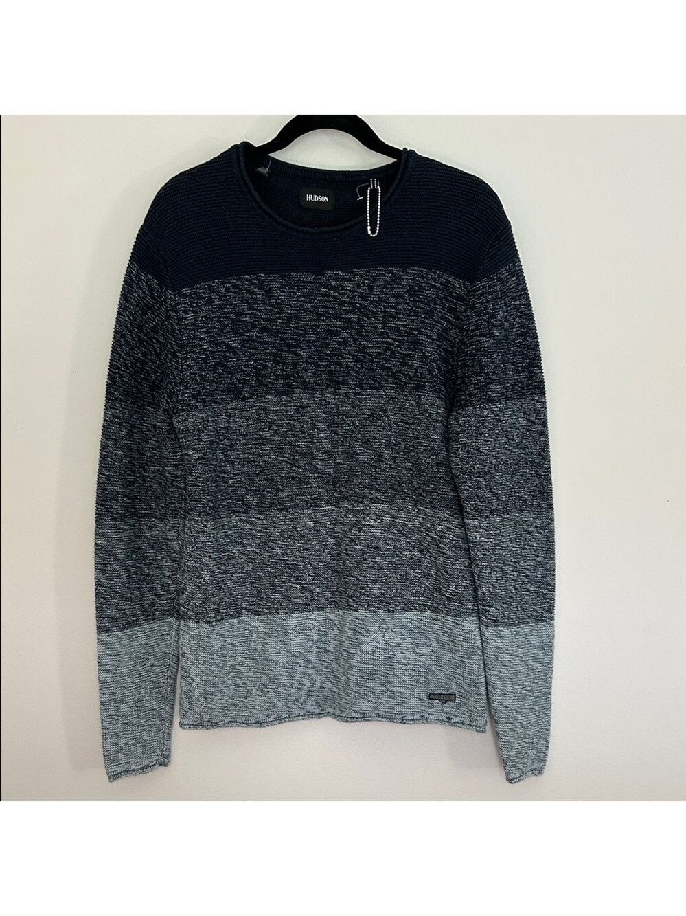 NWOT Hudson Jeans Men's Navy and Gray Crewneck Sweater
